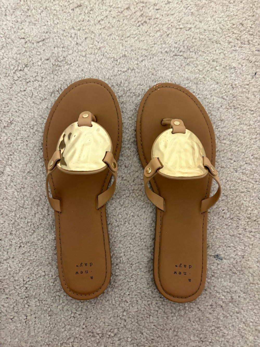 a new day Tan Slide Sandals with Gold Disc Accent